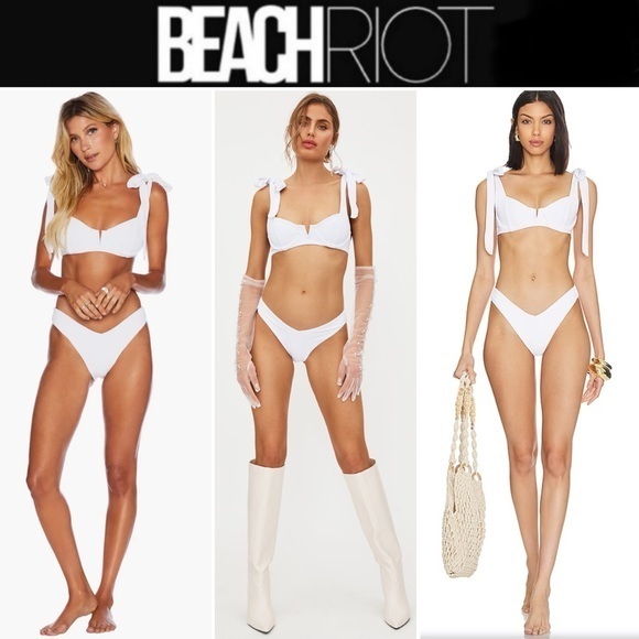 Beach Riot Blair Bikini Top Venessa Bottom In White Two Piece Swimsuit Sz S Nwt